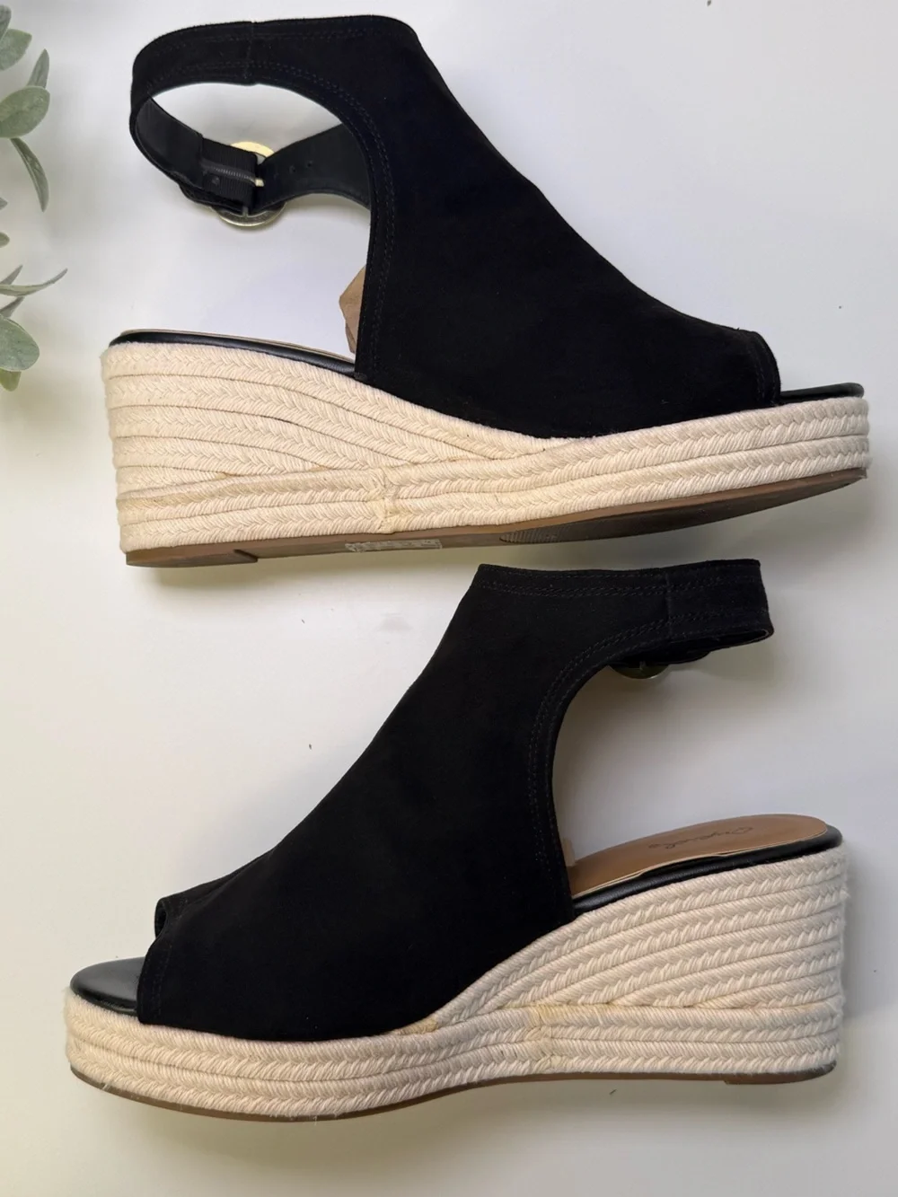 Qupid Caleb Black & Beige Open-Toe Espadrille Wedge Boho Sandals Womens Size 10
